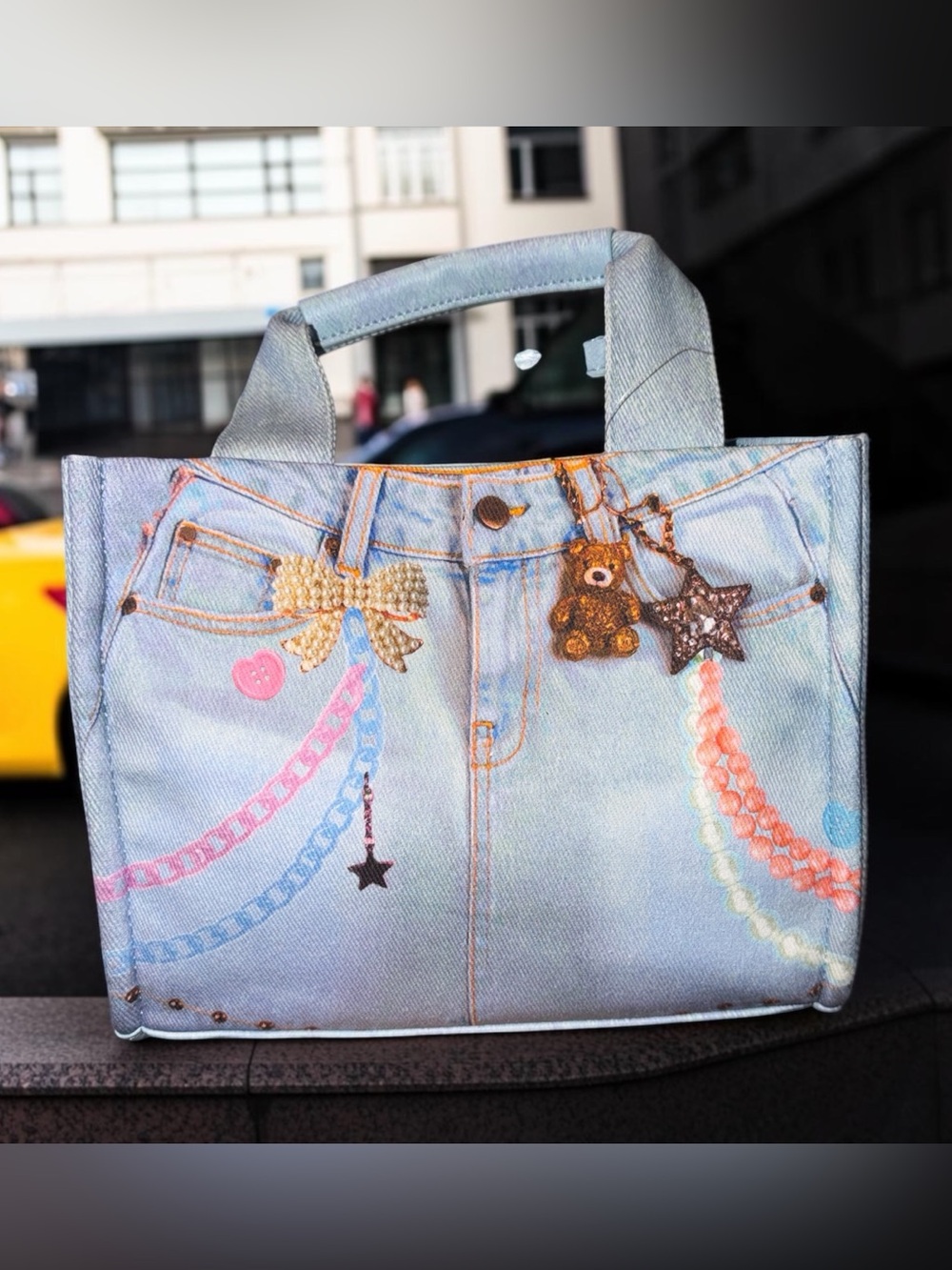 Luv Betsey by Betsey Johnson Lindy Denim Teddy Bear Tote Bag NWT